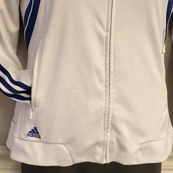 White Adidas Track Jacket Vintage Zip Sweatshirt Royal Blue Stripes Clima365 L - Picture 3 of 6